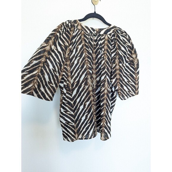 CALVIN KLEIN Top Womens Size XL Tan Animal Print Zebra Statement Sleeves Shirt - Picture 5 of 12